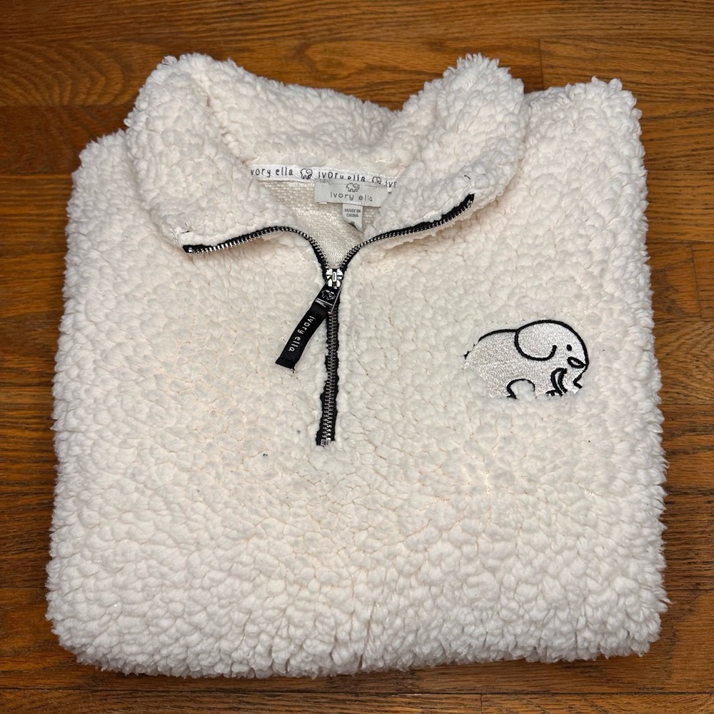 Ivory Ella Cream Sherpa Half-Zip Pullover